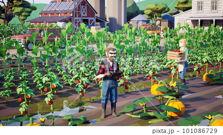 Metaverse avatars of people learning to increase agricultural productivity in smart farm of virtual world, 3d render 101086729