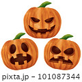 set of halloween pumpkin with green leaves transparent background  101087344