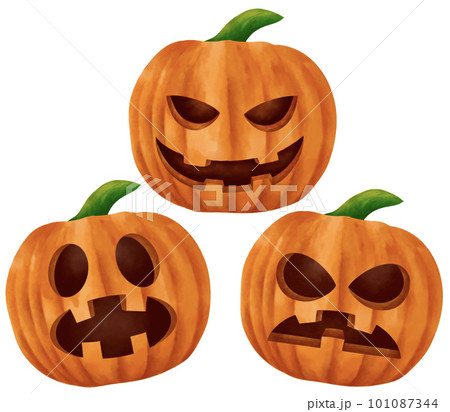 set of halloween pumpkin with green leaves transparent background  101087344