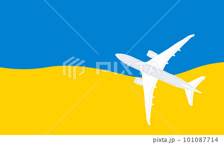 Ukraine travel concept. Airplane with clouds on the background of the flag of Ukraine. Vector illustration Ukraine travel concept. Airplane with clouds on the background of the flag of Ukraine. Vector illustration 101087714