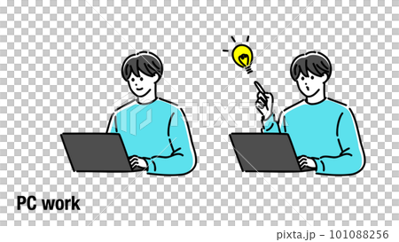 Neutral person business PC work casual light blue simple illustration Neutral person business PC work casual light blue simple illustration 101088256
