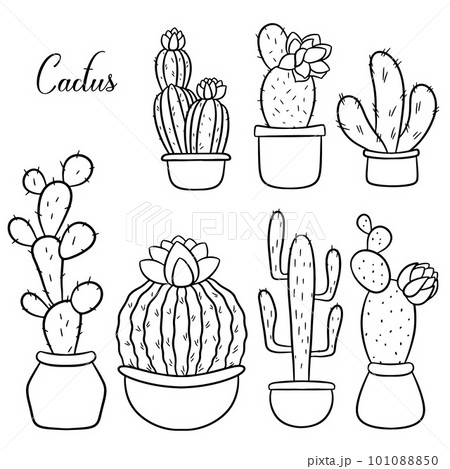 Set of hand drawn cacti in pots  Desenhos bonitinhos, Mini-pinturas,  Coisas para desenhar