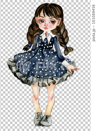 Watercolor hand drawn Wednesday dance. Illustration of cute girl in dark dress.Hand drawn illustration with watercolour on a white background. Perfect for greetings card,posters,stickers,skrapbooking. Watercolor hand drawn Wednesday dance. Illustration of cute girl in dark dress.Hand drawn illustration with watercolour on a white background. Perfect for greetings card,posters,stickers,skrapbooking. 101089456