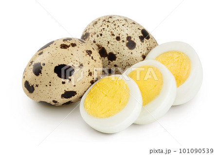 boiled quail egg isolated on white background with full depth of field 101090539