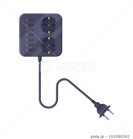 Extension Cord or Power Extender with Plug and Power Cord as Electric Current Equipment with Port Connector Vector Illustration 101090562