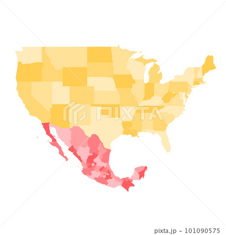 United States and Mexico political map of administrative divisions. Colorful blank vector map United States and Mexico political map of administrative divisions. Colorful blank vector map 101090575