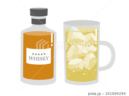 ウイスキーの瓶とジョッキに入ったハイボールのイラスト_1 101094294
