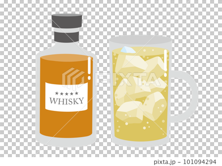 ウイスキーの瓶とジョッキに入ったハイボールのイラスト_1 101094294