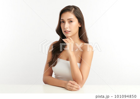 Beautiful young asian woman with clean fresh skin on white background, Face care, Facial treatment, Cosmetology, beauty and spa, Asian women portrait. Beautiful young asian woman with clean fresh skin on white background, Face care, Facial treatment, Cosmetology, beauty and spa, Asian women portrait. 101094850