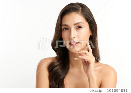 Beautiful young asian woman with clean fresh skin on white background, Face care, Facial treatment, Cosmetology, beauty and spa, Asian women portrait. Beautiful young asian woman with clean fresh skin on white background, Face care, Facial treatment, Cosmetology, beauty and spa, Asian women portrait. 101094851