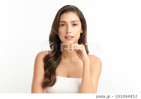Beautiful young asian woman with clean fresh skin on white background, Face care, Facial treatment, Cosmetology, beauty and spa, Asian women portrait. Beautiful young asian woman with clean fresh skin on white background, Face care, Facial treatment, Cosmetology, beauty and spa, Asian women portrait. 101094852