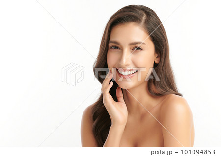 Beautiful smile young woman. White teeth on white background, Beautiful smile young woman. White teeth on white background, 101094853