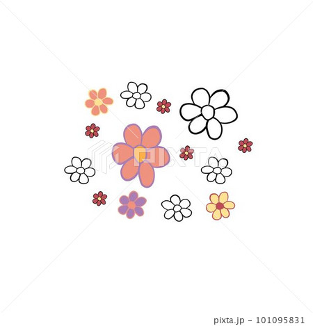 Vector illustration for your design. Colored and black line outline. Garden set. Flower 101095831