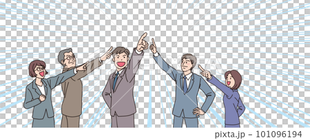 Aiming _ pointing _ office worker _ color _ 5 people aiming for one place _ background concentration line 101096194
