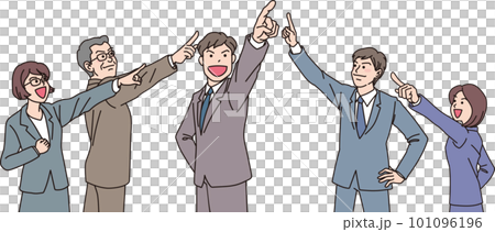 目指す_指差す_会社員_カラー_5人で一カ所をゆびさす 目指す_指差す_会社員_カラー_5人で一カ所をゆびさす 101096196