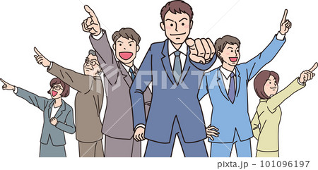目指す_指差す_会社員_カラー_5人でそれぞれの方向をを目指す 目指す_指差す_会社員_カラー_5人でそれぞれの方向をを目指す 101096197