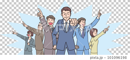Aiming _ pointing _ office worker _ color _ 5 people aiming in each direction _ with background color Aiming _ pointing _ office worker _ color _ 5 people aiming in each direction _ with background color 101096198