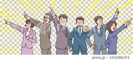 瞄準_指向_公司員工_顏色_每個方向5個人指向_集中線 101096201