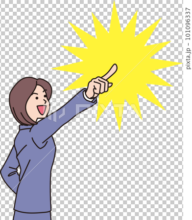 Aiming _ pointing _ office worker _ color _ female office worker pointing to the upper right _ with background color 101096337