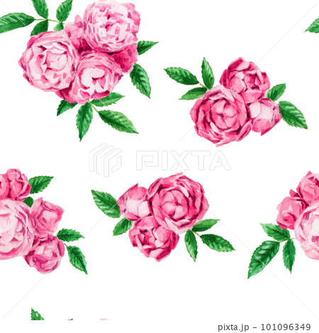 アナログ水彩ピンクのミニバラ連続模様 101096349