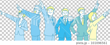 Aiming _ pointing _ office worker _ cyan yellow _ 5 people pointing in each direction 101096561