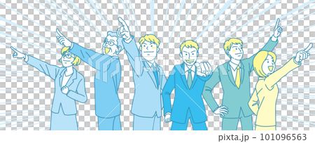 瞄準_指點_上班族_青黃色_每個方向5人指點_背景濃度線 101096563