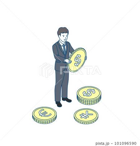 通貨、お金を持つスーツ姿の男性 アイソメトリック 通貨、お金を持つスーツ姿の男性 アイソメトリック 101096590