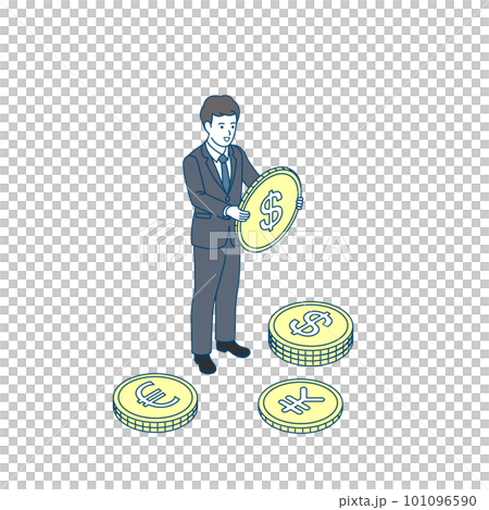 通貨、お金を持つスーツ姿の男性 アイソメトリック 通貨、お金を持つスーツ姿の男性 アイソメトリック 101096590