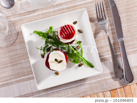Beetroot salad dish with fresh goat cheese Beetroot salad dish with fresh goat cheese 101096805