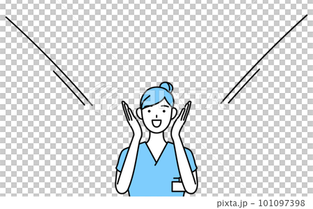 口に手を当てて呼び込みをする女性看護師、理学療法士、作業療法士、言語聴覚士、看護助手 101097398