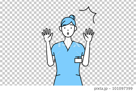 驚いて手を上げる女性看護師、理学療法士、作業療法士、言語聴覚士、看護助手 101097399