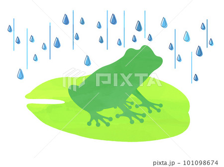 イラスト素材 カエルと雨 水彩風イラストのイラスト素材 [101098674