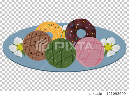 "3 types of cookies" and "2 types of donuts colorful" dish floral pattern "3 types of cookies" and "2 types of donuts colorful" dish floral pattern 101098699