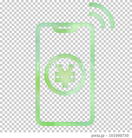 スマホ決済　キャッシュレス　支払い　税金　光熱費　水彩画タッチ　デザインアイコン　優しい　エコロジー 101098730