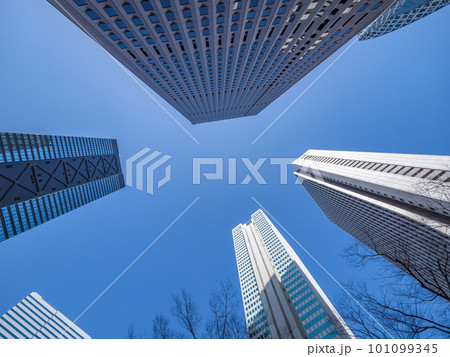 見上げる高層ビル群と快晴の空【新宿副都心】 見上げる高層ビル群と快晴の空【新宿副都心】 101099345