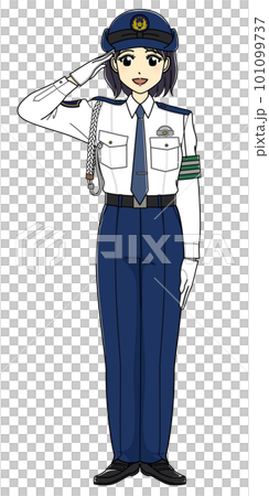 敬禮白襯衫女警官(全身,微笑) 敬禮白襯衫女警官(全身,微笑) 101099737
