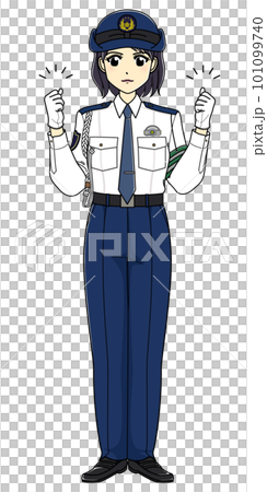 擺出膽量姿勢的白襯衫女警官(全身) 擺出膽量姿勢的白襯衫女警官(全身) 101099740