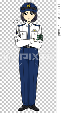 腕組みする白ワイシャツの女性警察官(全身) 腕組みする白ワイシャツの女性警察官(全身) 101099741