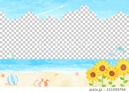 向日葵、海灘和海洋景觀圖 101099766