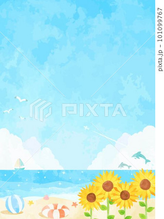 ヒマワリと夏のビーチの背景イラスト 101099767