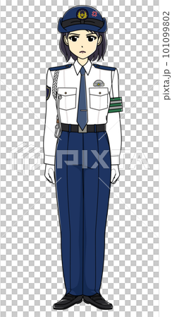 A female police officer in a white shirt with an angry expression (whole body) 101099802