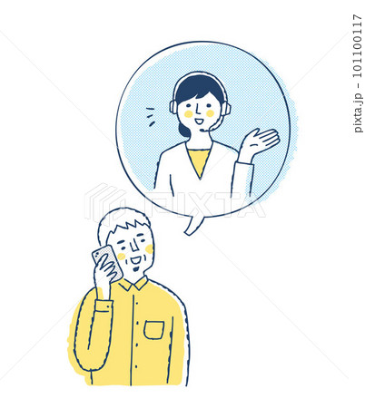 電話で会話するシニア男性とオペレーターの女性 101100117
