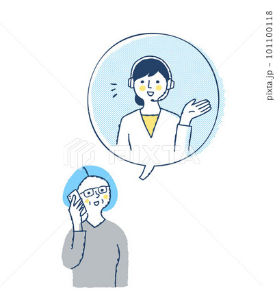 電話で会話するシニア女性とオペレーターの女性 101100118