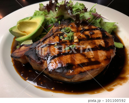 generative AI. Perfectly Grilled Pork Chop Steak with a Mouthwatering Aroma 101100592