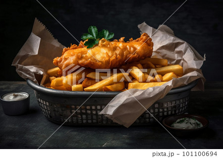 generative AI.. Fish and Chips - A Deliciously Classic British Dish for All to Enjoy. 101100694