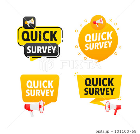Megaphone label set with text Quick survey. Quick survey announcement banner 101100769
