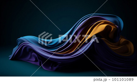 generative AI. Dynamic and colorful fabric blown in the wind, creating a beautiful and flowing artwork in the backdrop generative AI. Dynamic and colorful fabric blown in the wind, creating a beautiful and flowing artwork in the backdrop 101101089