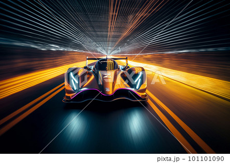 generative AI. Futuristic Racing Car Blazing Through Neon-Lit Tunnel generative AI. Futuristic Racing Car Blazing Through Neon-Lit Tunnel 101101090