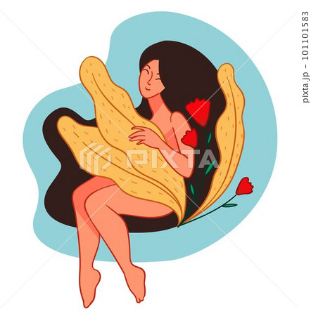 Feminine naked woman and decorative foliage vector 101101583