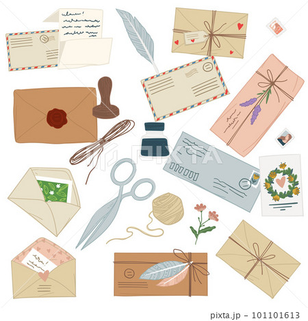 Vintage letters and decorative stamps, envelopes 101101613